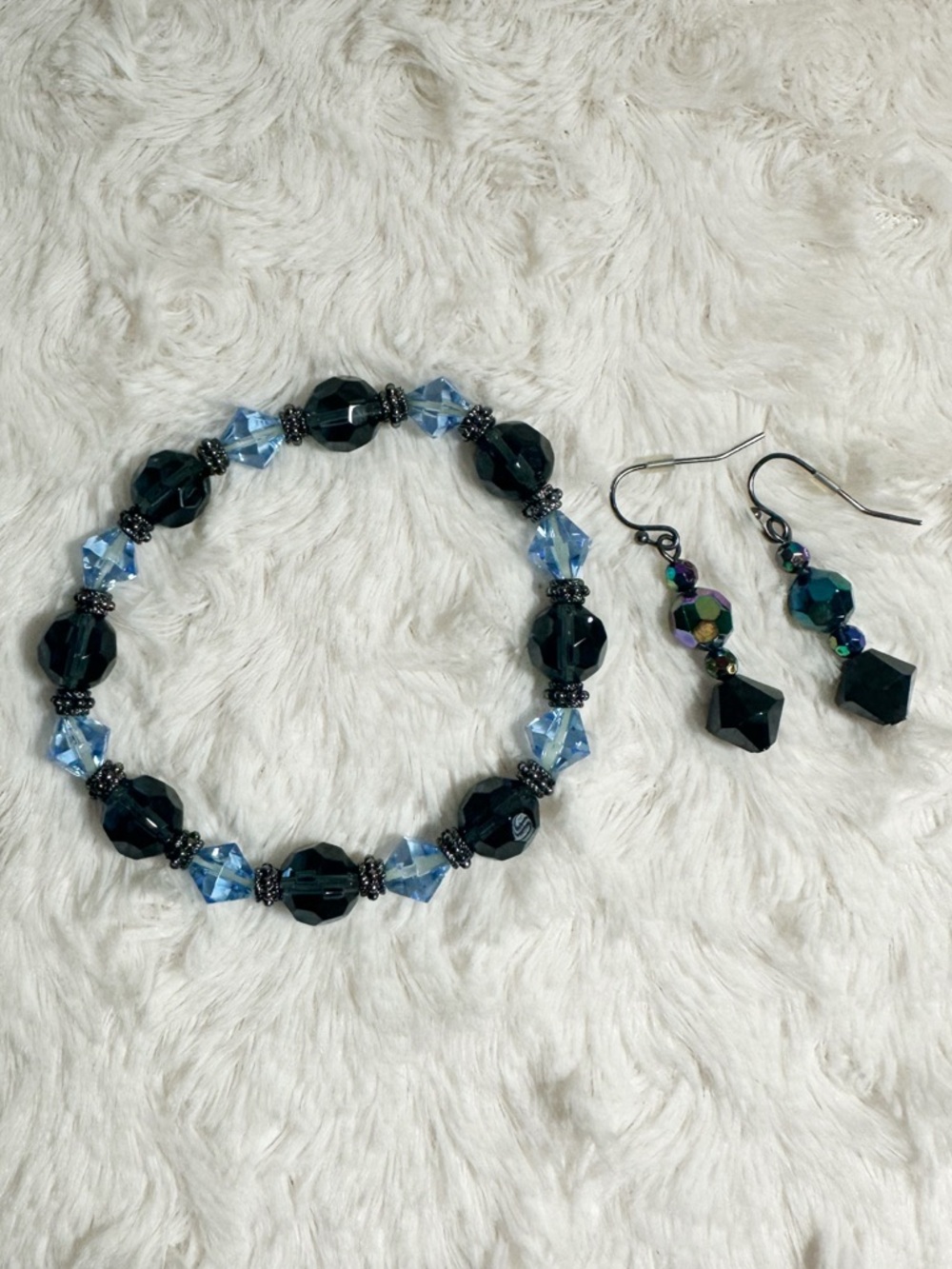 Blue Tone Beaded Bracelet and Earrings Set